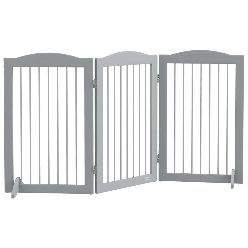 Barrera de Seguridad para Perros para Escaleras y Puertas Diseño Plegable y Soporte de Pie 154x30x80 cm Gris