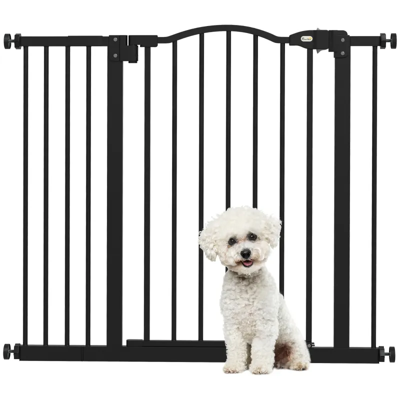 Barrera de Seguridad para Perros 74-94 cm con Extensión Montaje a Presión Doble Bloqueo para Puerta Escalera Negro