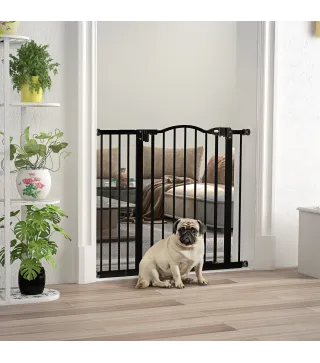 Barrera de Seguridad para Perros 74-94 cm con Extensión Montaje a Presión Doble Bloqueo para Puerta Escalera Negro