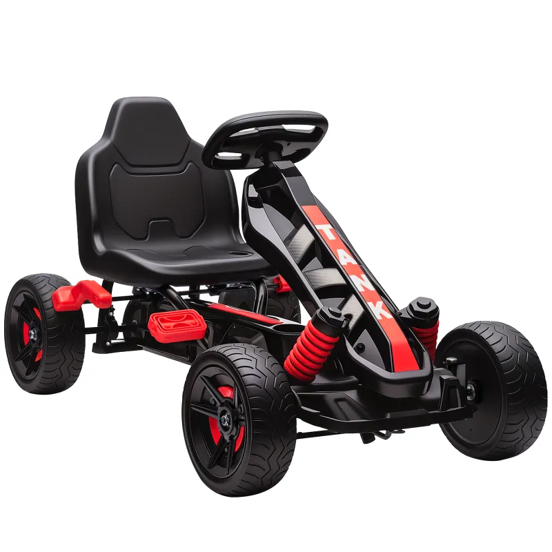 Kart Pedales para Niños de +3 Años con Embrague Automático Freno Ruedas Antideslizantes de EVA y Marco Metálico Rojo