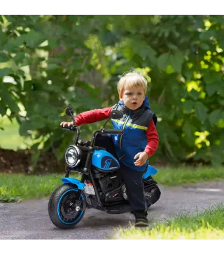 Moto Eléctrica para Niños de 18-36 Meses con Batería 6V Faro y Ruedas Auxiliares Desmontables Azul