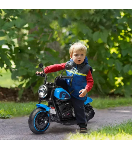 Moto Eléctrica para Niños de 18-36 Meses con Batería 6V Faro y Ruedas Auxiliares Desmontables Azul