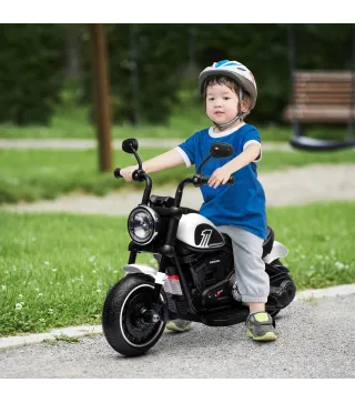 Moto Eléctrica para Niños de 18-36 Meses con Batería 6V Faro y Ruedas Auxiliares Desmontables Blanco