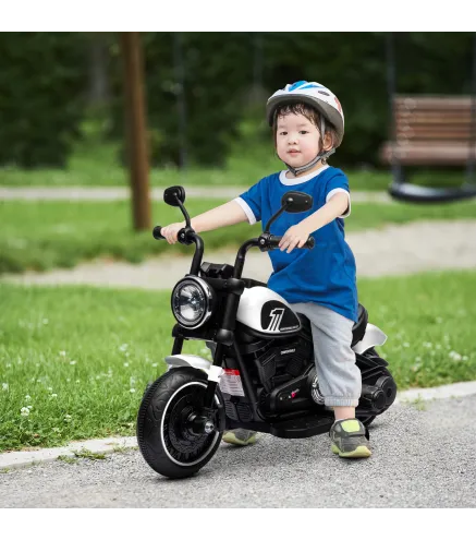 Moto Eléctrica para Niños de 18-36 Meses con Batería 6V Faro y Ruedas Auxiliares Desmontables Blanco