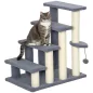 Escalera para Gatos de 4 Niveles Cubierto de Suave Felpa Poste de Sisal Bola Colgante 60x40x64 cm Gris