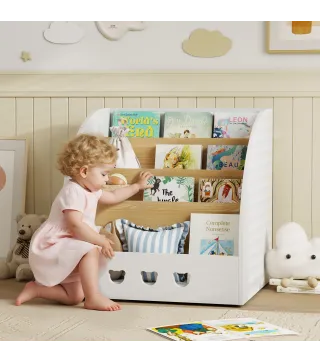 Estantería Infantil para Juguetes 4 Niveles para la Habitación Infantil Sala de Juegos 60x53x60 cm Blanco y Natural