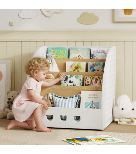 Estantería Infantil para Juguetes 4 Niveles para la Habitación Infantil Sala de Juegos 60x53x60 cm Blanco y Natural