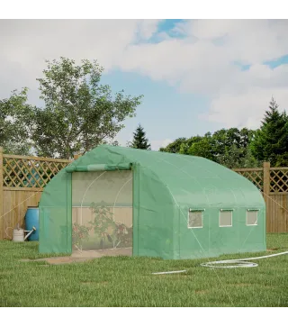 Invernadero de Túnel 347x300x200 cm Invernadero de Jardín con Puerta y 6 Ventanas Estructura de Acero Galvanizado Verde