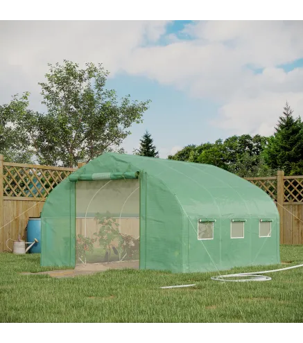 Invernadero de Túnel 347x300x200 cm Invernadero de Jardín con Puerta y 6 Ventanas Estructura de Acero Galvanizado Verde