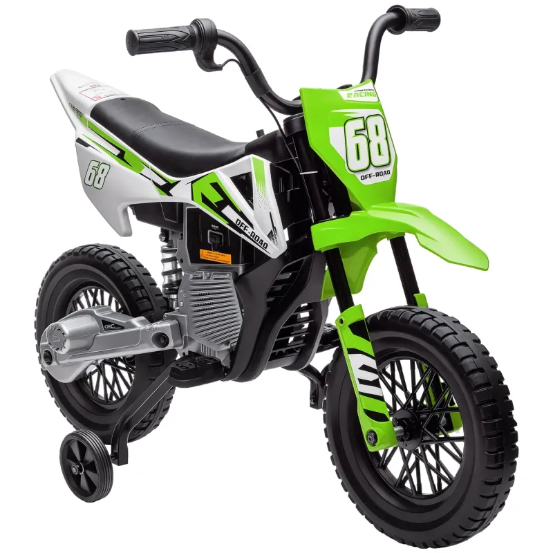Moto Eléctrica para Niños de +3 Años con Batería 12V Música y Ruedas Auxiliares Carga 30 kg Verde