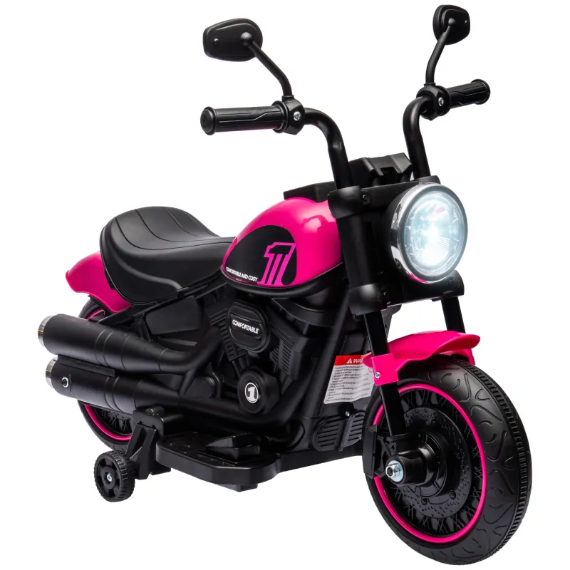 Moto Eléctrica para Niños de 18-36 Meses con Batería 6V Faro y Ruedas Auxiliares Desmontables Rosa Moto Eléctrica para Niños de 18-36 Meses con Batería 6V Faro y Ruedas Auxiliares Desmontables Rosa