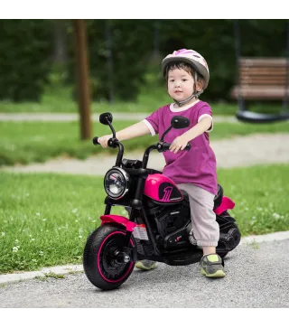 Moto Eléctrica para Niños de 18-36 Meses con Batería 6V Faro y Ruedas Auxiliares Desmontables Rosa