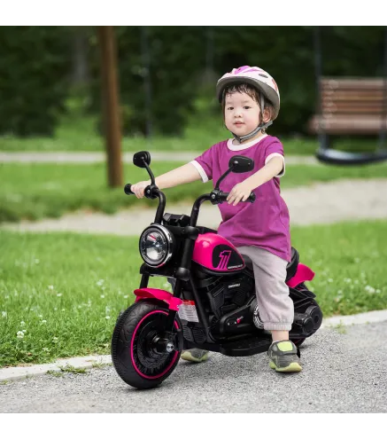 Moto Eléctrica para Niños de 18-36 Meses con Batería 6V Faro y Ruedas Auxiliares Desmontables Rosa