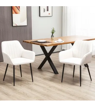 Pack de 2 Sillas de Cocina con Respaldo Reposabrazos y Patas de Metal para Salón 59,5x56,5x81 cm Beige