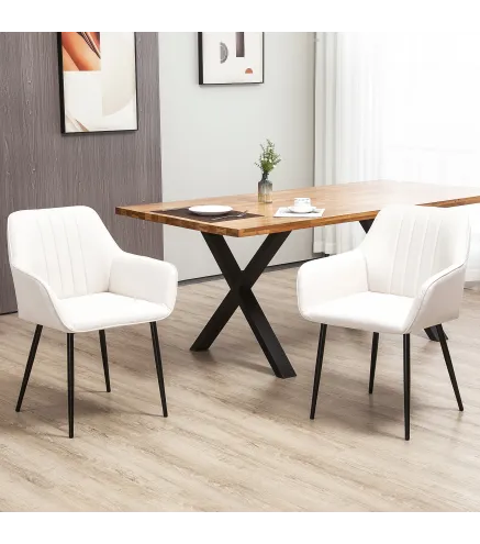 Pack de 2 Sillas de Cocina con Respaldo Reposabrazos y Patas de Metal para Salón 59,5x56,5x81 cm Beige