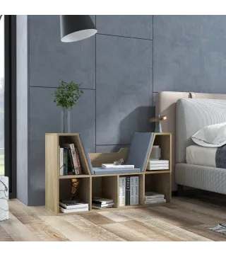 Librería con Asiento Estantería de Libros con 6 Cubos Cojín para Sala de Estar Dormitorio 102x30x61cm Roble y Gris