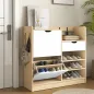 Zapatero Entrada Recibidor con Cajón Estantes Abiertos 4 Ganchos para 14 Pares de Zapatos Natural y Blanco