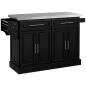 Isla de Cocina con Ruedas Tablero de Acero Inoxidable Cajones Estantes Ajustables Especiero Toallero 145x45x93 cm Negro