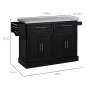 Isla de Cocina con Ruedas Tablero de Acero Inoxidable Cajones Estantes Ajustables Especiero Toallero 145x45x93 cm Negro