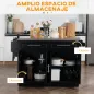 Isla de Cocina con Ruedas Tablero de Acero Inoxidable Cajones Estantes Ajustables Especiero Toallero 145x45x93 cm Negro