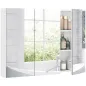 Armario de Baño con Espejo Armario de Pared con 3 Puertas Estantes Ajustables 91,5x11,5x65 cm Blanco