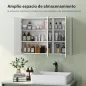 Armario de Baño con Espejo Armario de Pared con 3 Puertas Estantes Ajustables 91,5x11,5x65 cm Blanco
