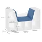 Librería con Asiento Estantería de Libros con 6 Cubos Cojín para Sala de Estar Dormitorio 102x30x61cm Blanco y Azul
