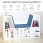 Librería con Asiento Estantería de Libros con 6 Cubos Cojín para Sala de Estar Dormitorio 102x30x61cm Blanco y Azul