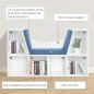 Librería con Asiento Estantería de Libros con 6 Cubos Cojín para Sala de Estar Dormitorio 102x30x61cm Blanco y Azul