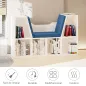 Librería con Asiento Estantería de Libros con 6 Cubos Cojín para Sala de Estar Dormitorio 102x30x61cm Blanco y Azul
