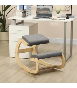 Silla Ergonómica de Rodillas Silla de Rodillas de Madera Taburete Ergonómico Cojín Acolchado 55x85x55 cm Gris