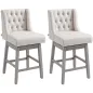 Juego de 2 Taburetes de Bar con Respaldo Taburetes Altos de Cocina Giratorios 180° Patas de Madera 46x57x101 cm Beige