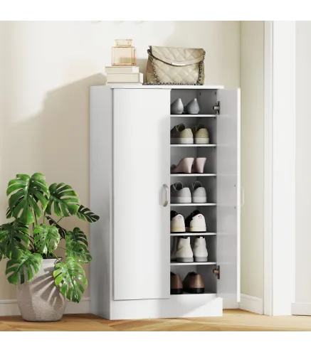 Zapatero Entrada Recibidor con 2 Puertas 6 Estantes Ajustables para 14 Pares de Zapatos 55x35x108 cm Blanco