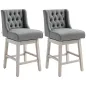 Juego de 2 Taburetes de Bar con Respaldo Taburetes Altos de Cocina Giratorios 180° Patas de Madera 46x57x101 cm Gris