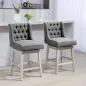 Juego de 2 Taburetes de Bar con Respaldo Taburetes Altos de Cocina Giratorios 180° Patas de Madera 46x57x101 cm Gris
