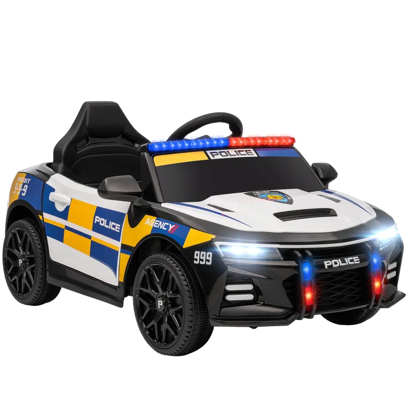 Coche Eléctrico para Niños de Policía para Niño de +3 Años 12V con Mando a Distancia 2,4G Luces Sirena Música Multicolor