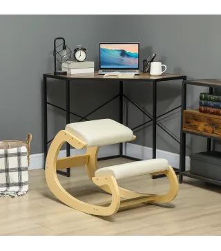 Silla Ergonómica de Rodillas Silla de Rodillas de Madera Taburete Ergonómico Cojín Acolchado 55x85x55 cm Crema