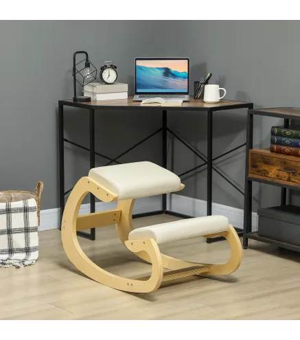 Silla Ergonómica de Rodillas Silla de Rodillas de Madera Taburete Ergonómico Cojín Acolchado 55x85x55 cm Crema