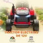 Tractor Eléctrico para Niños con Remolque Desmontable Batería 12V Velocidad 3-5 km/h, Control Remoto 2,4G Rojo