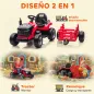 Tractor Eléctrico para Niños con Remolque Desmontable Batería 12V Velocidad 3-5 km/h, Control Remoto 2,4G Rojo
