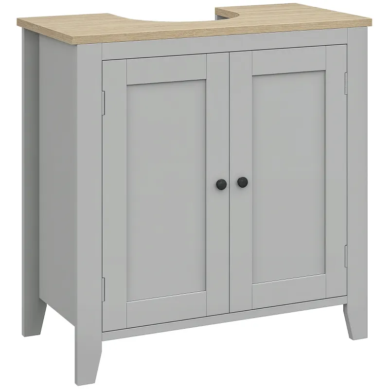 Mueble para Debajo del Lavabo Armario Bajo con 2 Puertas y Estante Ajustable Estilo Moderno 60x30x60 cm Gris