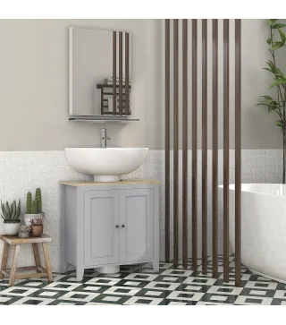 Mueble para Debajo del Lavabo Armario Bajo con 2 Puertas y Estante Ajustable Estilo Moderno 60x30x60 cm Gris