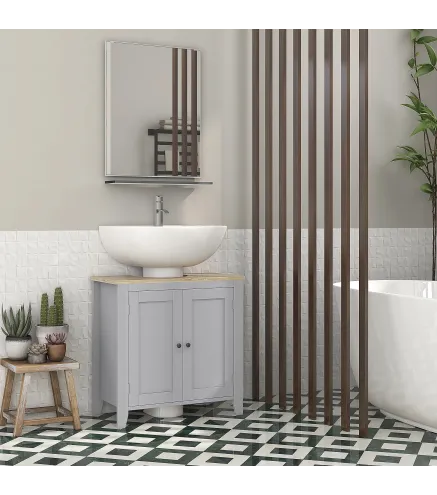 Mueble para Debajo del Lavabo Armario Bajo con 2 Puertas y Estante Ajustable Estilo Moderno 60x30x60 cm Gris