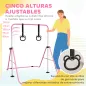 Barra de Gimnasia para Niños con Altura Ajustable en 5 Niveles y Anillos Entrenamiento de Gimnasia Plegable en Casa Rosa