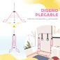 Barra de Gimnasia para Niños con Altura Ajustable en 5 Niveles y Anillos Entrenamiento de Gimnasia Plegable en Casa Rosa