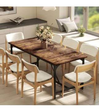Mesa de Comedor Rectangular para 6-8 Personas Estilo Industrial con Patas de Metal 180x80x75,5 cm Marrón Rústico