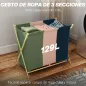 Cesto para Ropa Sucia Plegable con 3 Compartimentos Capacidad 129L con Marco de Bambú y Bolsas Extraíbles Multicolor