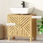 Mueble bajo Lavabo de Bambú con 2 Puertas Lamas y Estante Ajustable para Lavabo sin Pedestal 60x30x60 cm Natural