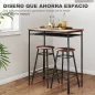 Mesa Alta de Cocina con 2 Taburetes Industrial Estante Abierto Reposapiés Ahorro de Espacio para Espacios Reducidos