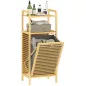 Armario de Baño Estrecho de Bambú con 2 Estantes Abiertos Cesto Extraíble y Diseño con Listones 40x30x95 cm Natural Armario de Baño Estrecho de Bambú con 2 Estantes Abiertos Cesto Extraíble y Diseño con Listones 40x30x95 cm Natural